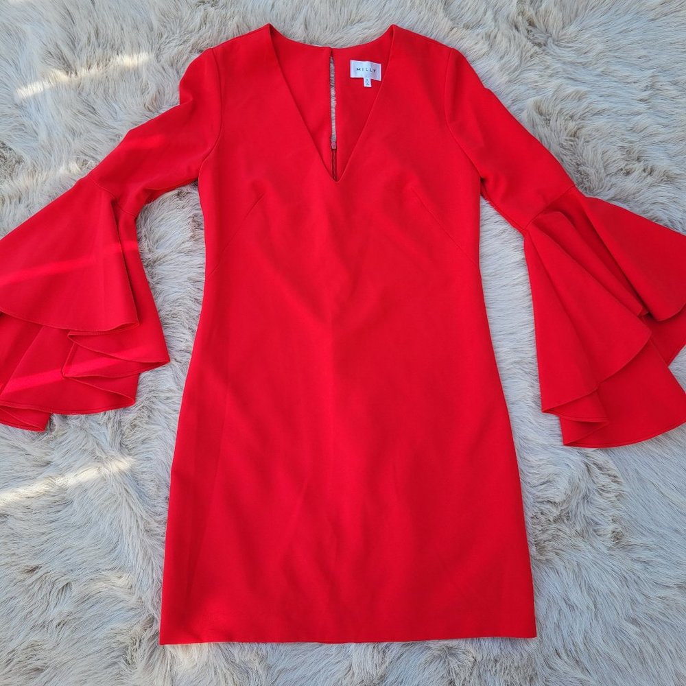 Elegant Red Flare Sleeve Dress